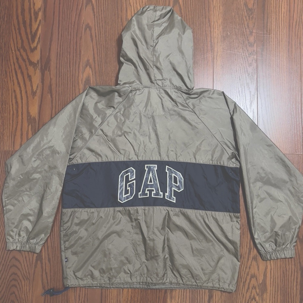 Gap Windbreaker Jacket Mens Small Olive Green Navy Blue Good Vintage Anorak 90s
